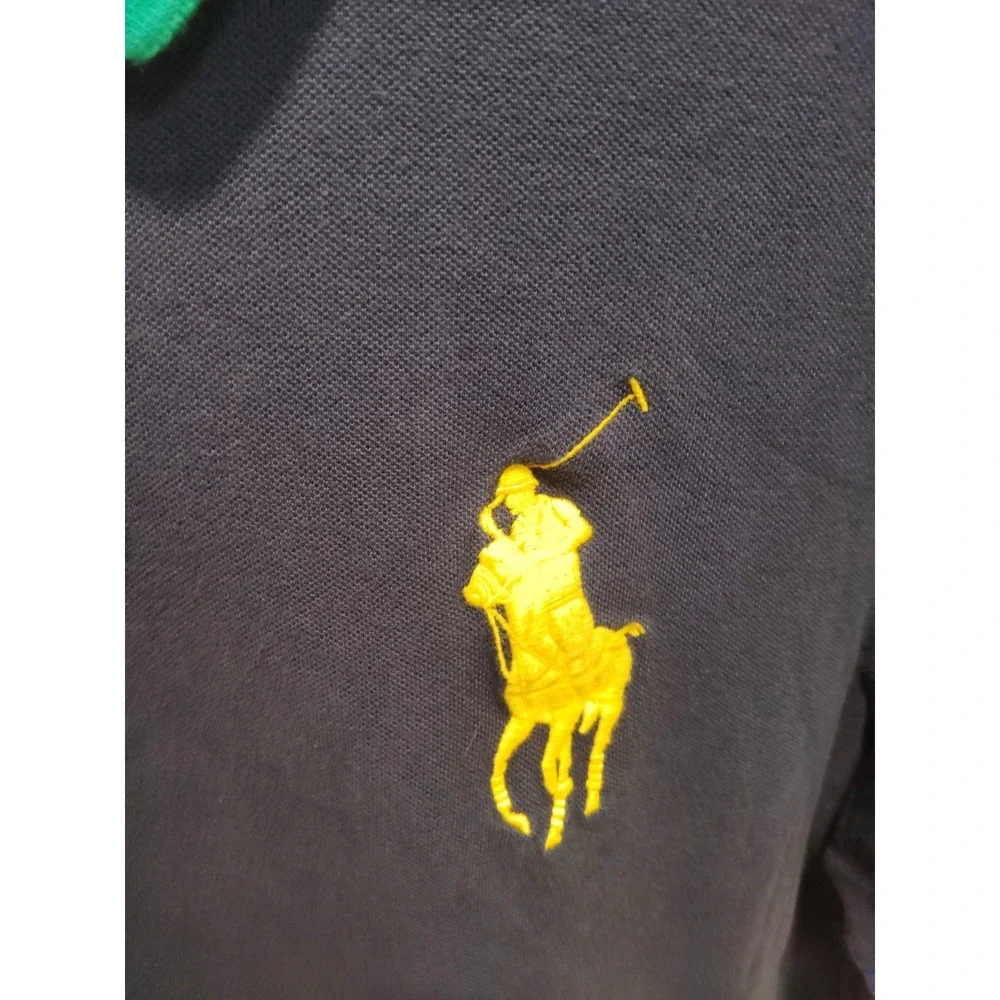 Ralph Lauren Polo Rugby Shirt Mens XL Tall Navy Custom Fit Crest Gold Big Pony